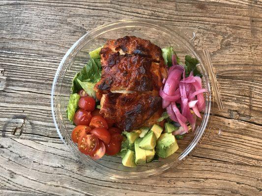 Cabo Salad - roasted chicken thigh, avacaodo, pickled red onions, tomatoes