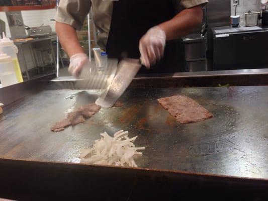 Making the number 1 cheesesteak