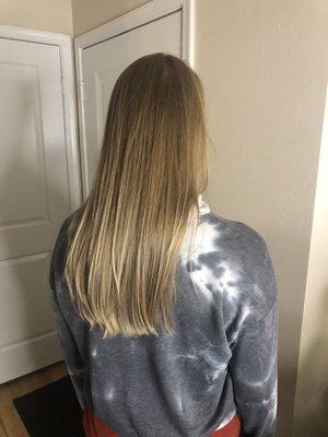 Partial highlights and mostly maintained my natural color. Also a lot healthier look after cutting. I'm happy!