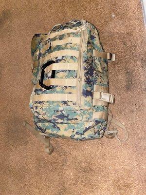 The assault pack I ordered, after I added my poncho and carabiner