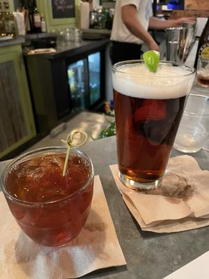 Dos Equis on tap and Negroni