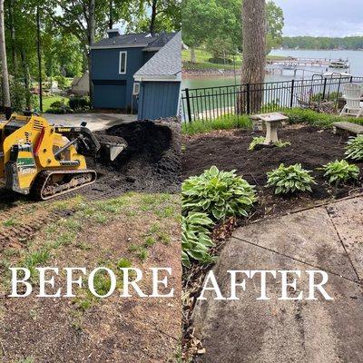 Before and Afters of small grading n soil spread.Concrete flatwork, small retaining wall, drainage line trenched n drainage installed.