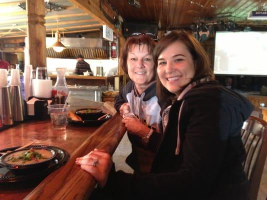 Enjoying drinks with some great potato soup, we got to watch em make fresh and simmer all day.