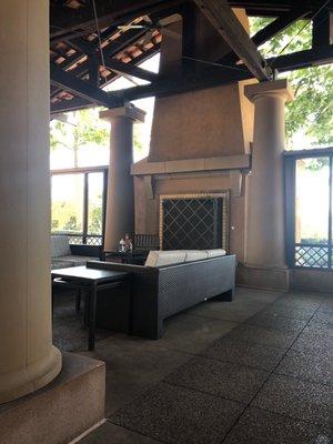 Nice patio with fireplace right next to Stacks