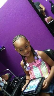 Kids french braids with barrettes