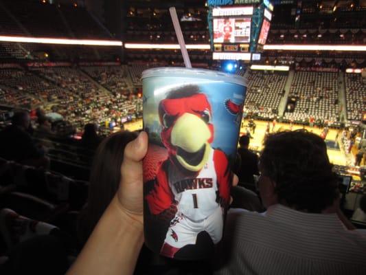 Bottomless Soda in 32-ounce souvenir Hawks cup. $6.00.