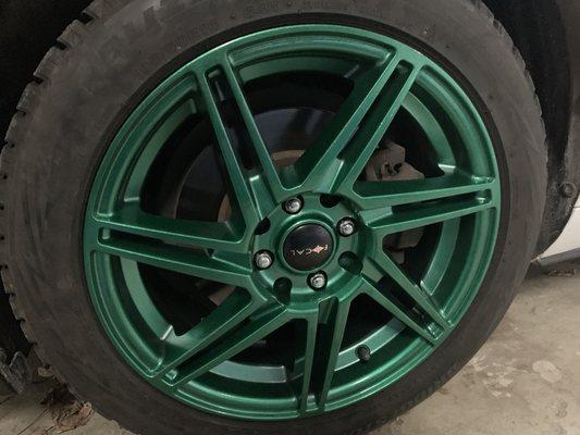 Rim chemical stripped & powder coated. Color- Illusion green