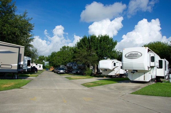 Cement driveways, pull through  and back in sites.