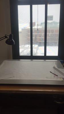 Drafting table - view from Marshall hall looking towards moon and Illick.