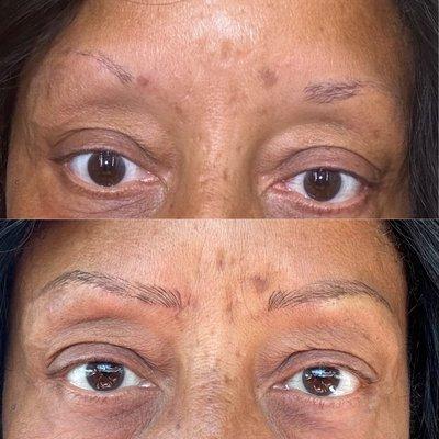 Before & After Microblading. My client went from no brows to beautiful natural brows.