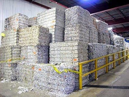 Bales of shredded paper ready to be recycled