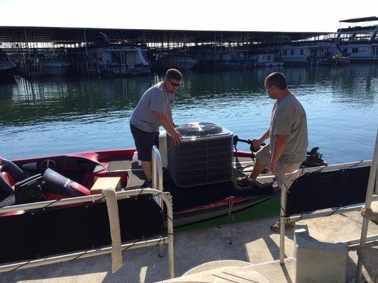 Houseboat installation on lake Hartwell.