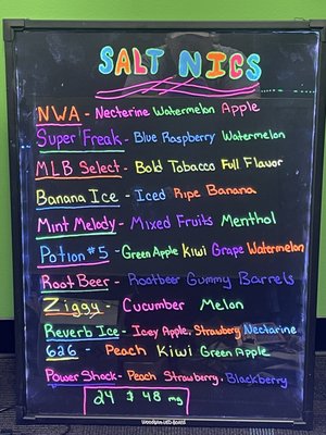 Just a small menu of some of the Nic Salts we sell.