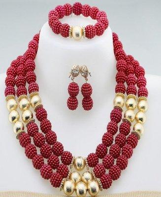 BRILLIANT RED AND GOLD BEAD NECKLACE