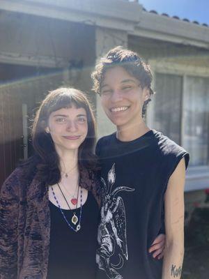 My partner and I right after getting out haircut;clearly so happy