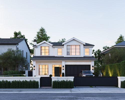 Brentwood residence at dusk