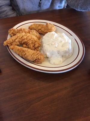 Chicken tenders and mashed potatoes!