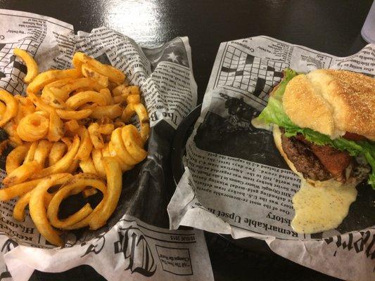 Mee Maw Burger with curly fries