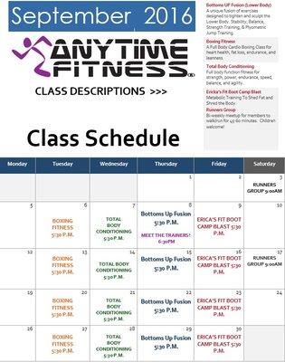 September 2016 Class Schedule!