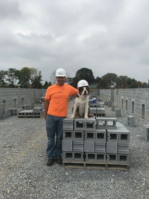 "Windsor" and Cody oversee the laying of our block building!