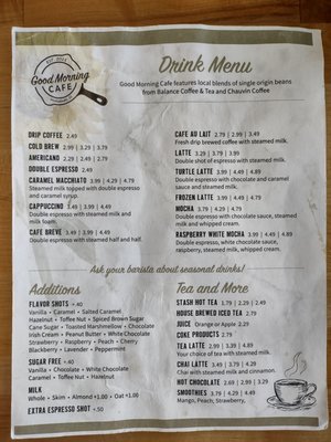 Drink menu