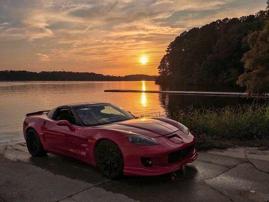 We gave this custom corvette a paint correction and 6 month ceramic then got out to the local lake to snap this beautiful picture at sunset