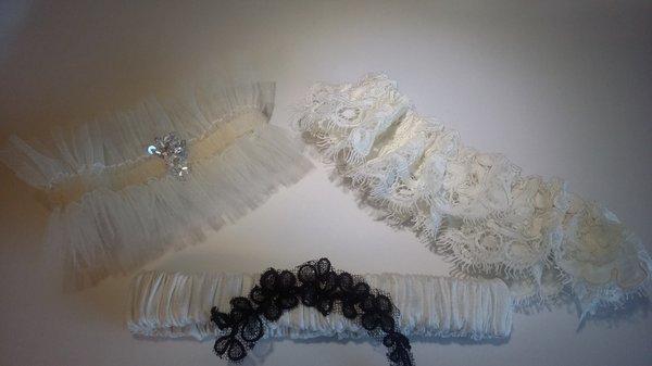 Custom sewn silk, lace and tulle garter belts by TAG Custom Bridal