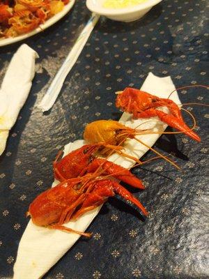 Neatly lined up crawfish post-consumption!