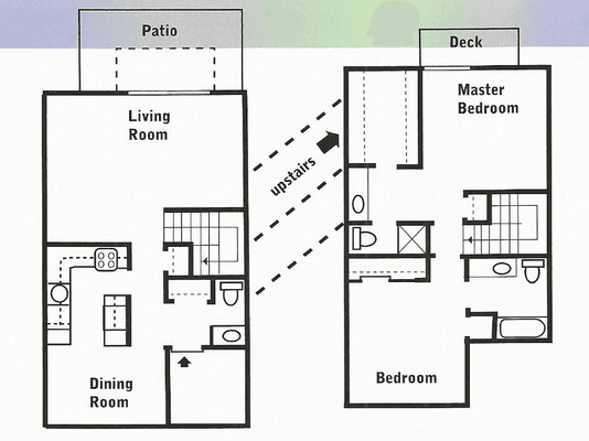 2 bed 2 bath (1248 sq.ft) townhouse floor plan