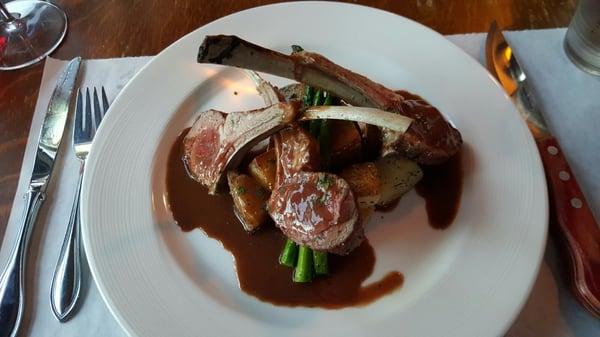 Rack of lamb with roasted potatoes.   Lamb was tender and flavorful.