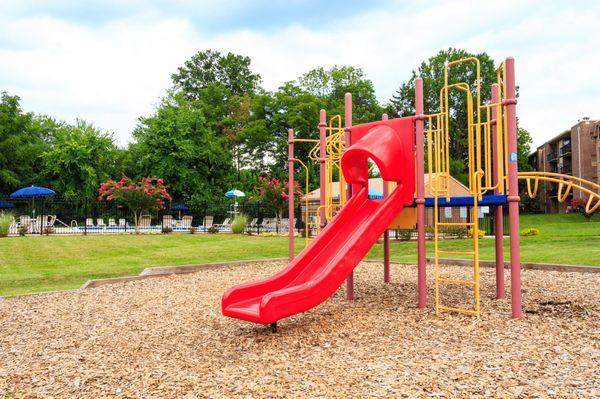 Playground area with bench for sitting