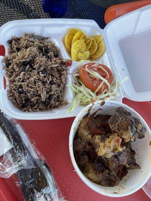 Cuban Oxtails with rice/peas and plaintains