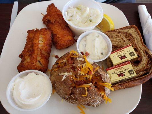 Fried cod and loaded potato