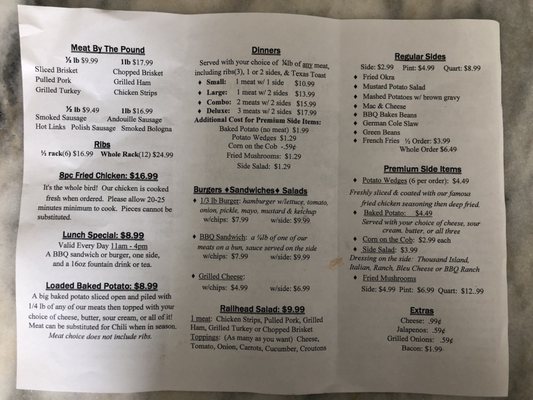 Updated menu as of Sept 2020