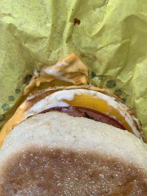 Raw egg dripping off my egg McMuffin