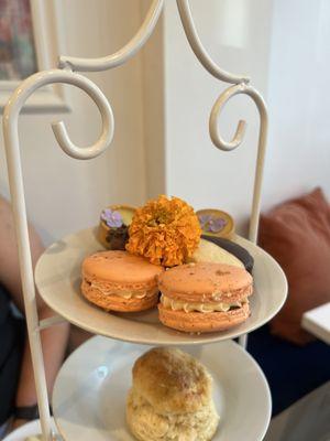 Miniature scones, key lime tart, macaroon, Miniature scones