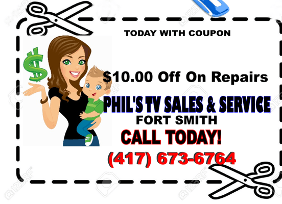 Save $10.00 on Tv Repair with this Coupon serving The Fort Smith Area