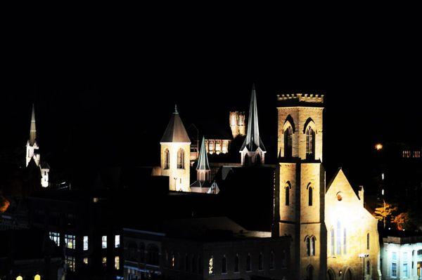 Lightscape project in Burlington, 9 different church steeples, one project