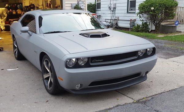 Matte grey wrap on a Dodge Challenger Scat Pack