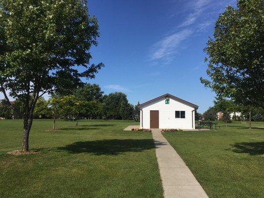 One of two closed pavilions for rent. Roll up doors one both sides open up.