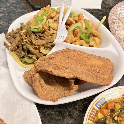 Mixed meat platter, beef, chicken and fish