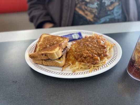 Texas patty melt w/topped hash