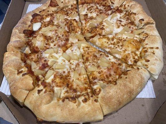 Stuffed crust pineapple pizza