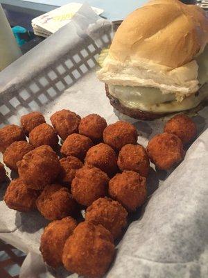 Jed's Burger with Cheese and Pepperjack Cheese Curds