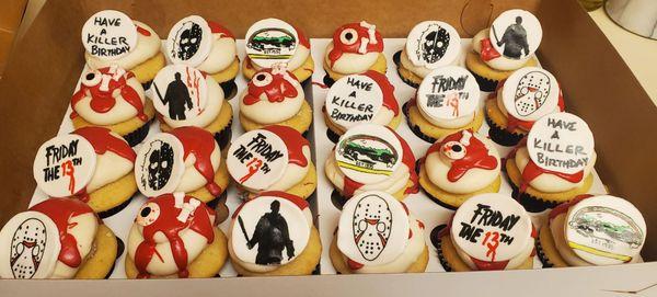 Friday the 13th Bday cupcakes. Filled with cookies and cream, yum!