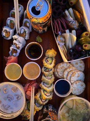 Sweet potato roll+ avocado, Fuji roll, Wonton & Tom ka tofu soup