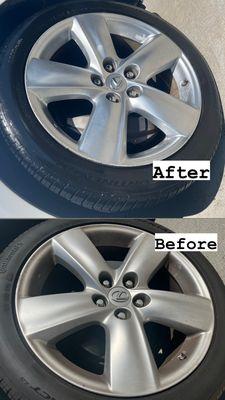 Wheel cleaning before and after