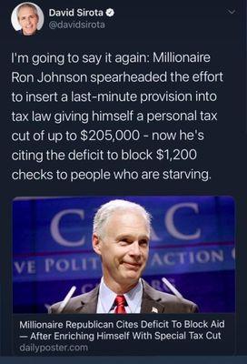 They use your religion against you. Ron Johnson is exactly the wolf in sheep's clothing Jesus warns about.