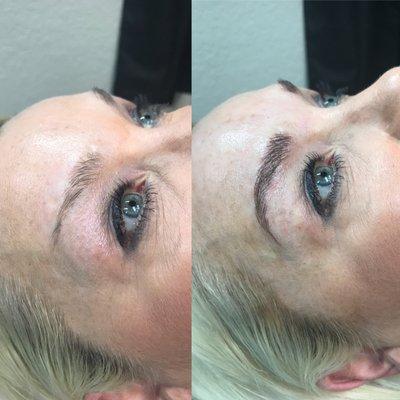 No more penciling in and shaping brows.  Before and after Microblading.