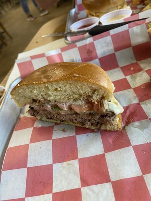 American build your own burger with steak sauce.